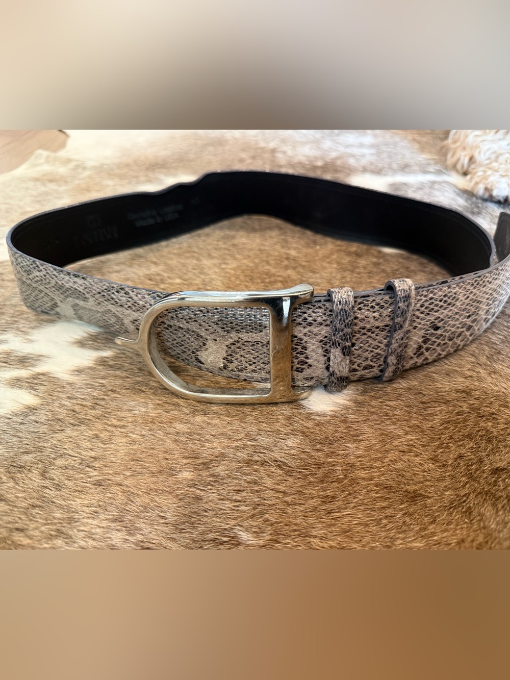C. Duffler Women’s python design Belt with Silver Buckle. English riding belt